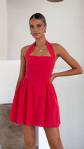 Rotes Leinen-Minikleid - Europäisches Leinen