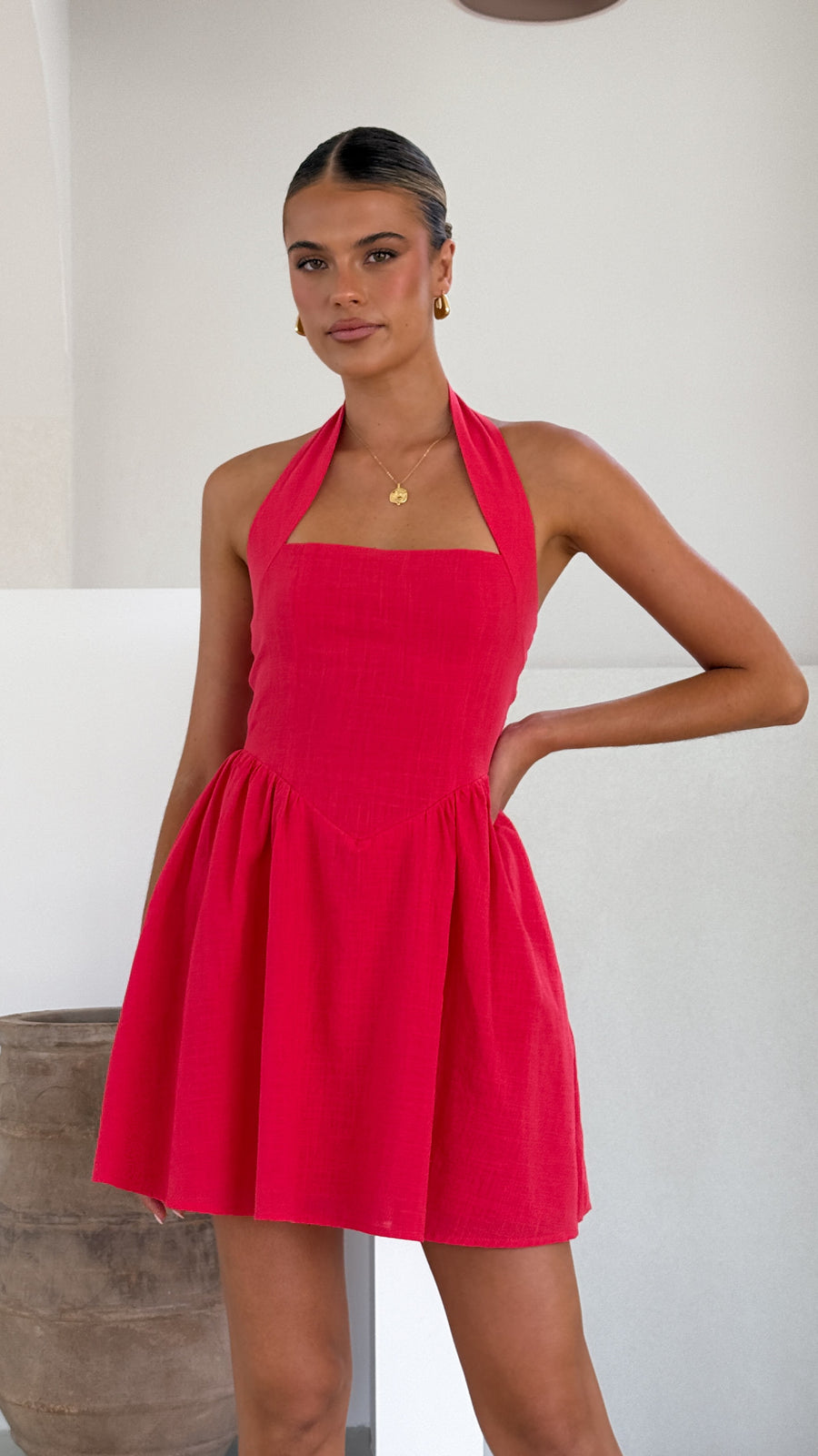 Rotes Leinen-Minikleid - Europäisches Leinen