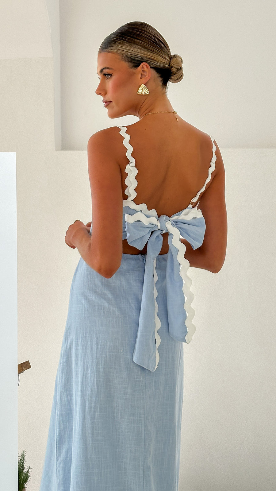 Powder Blue Linen Dress with Zic-Zac Lace